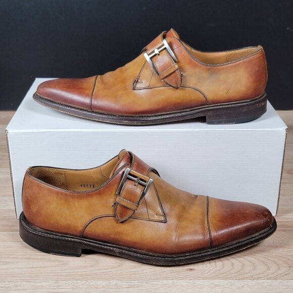 Magnanni Monk Strap Shoes Mens Size 8.5 M Chestnut Brown Leather Cap Toe Dress - Picture 1 of 9